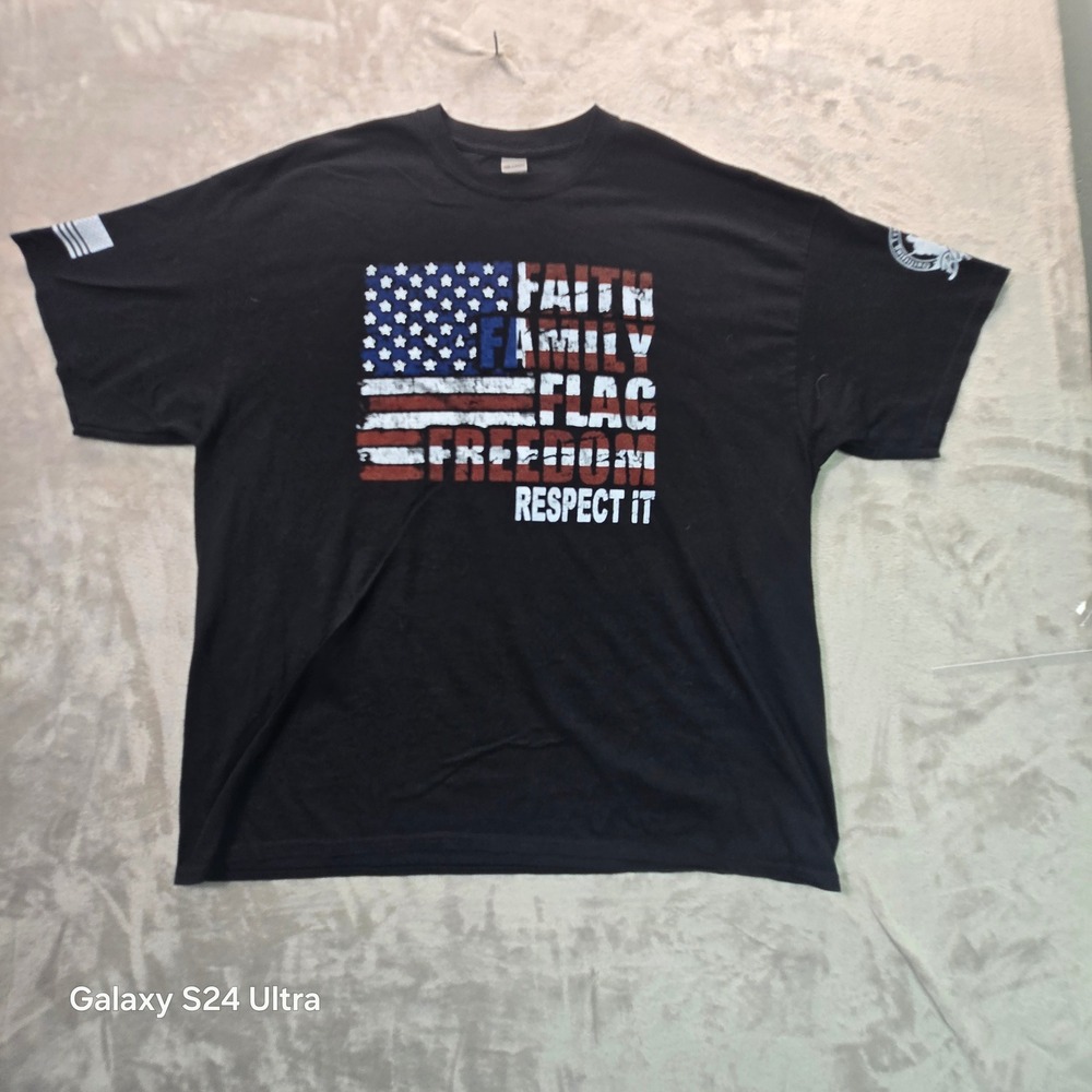 Gildan DryBlend Black Patriotic T-Shirt Faith Family Flag Freedom Mens 2XL